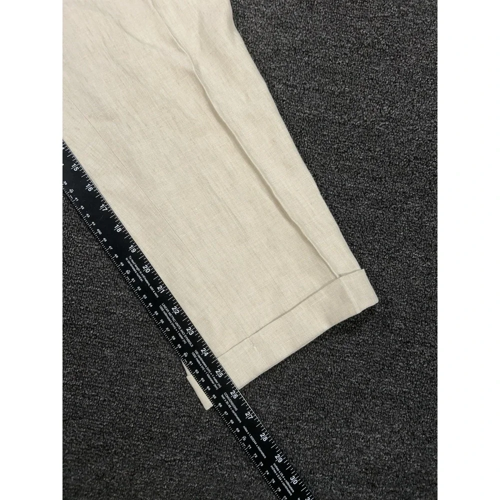 Jos A Bank Dress Pants Men's 36x26 Beige 100% Linen Pleated Cuffed Preppy‎